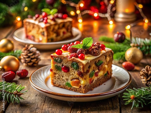 Wallpaper Mural Festive Fruitcake Slice, Elegant Plate, Architectural Photography Torontodigital.ca