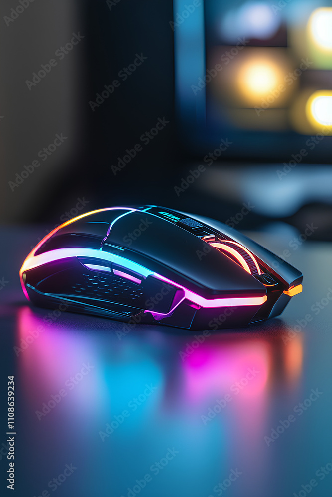 A colorful computer mouse sits on a table A colorful computer mouse sits on a table
