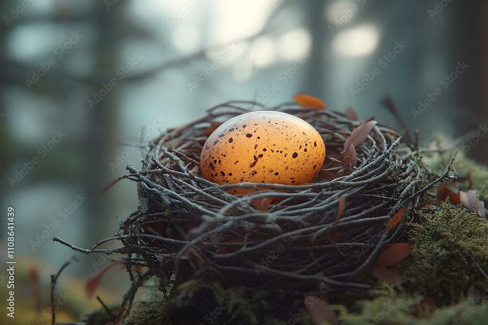Obraz premium A realistic depiction of a single eagle egg resting in a meticulously crafted nest