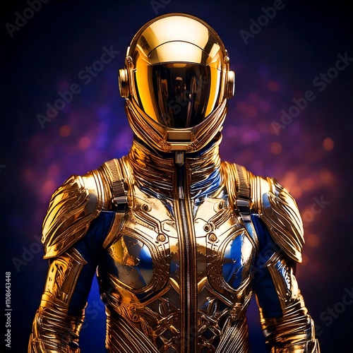 Futuristic Golden Humanoid in Metallic Spacesuit