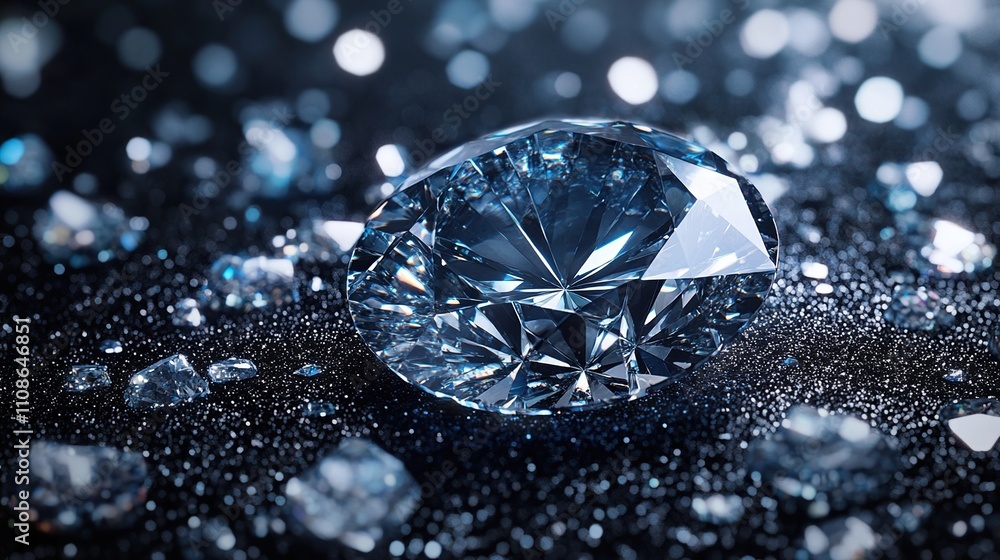 A Majestic Blue Diamond: Gleaming Brilliance Amidst Sparkling Fragments A Majestic Blue Diamond: Gleaming Brilliance Amidst Sparkling Fragments