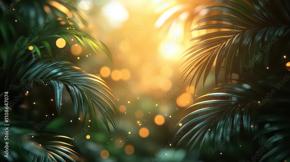 Lush green foliage with warm sunlight and bokeh effects. Lush green foliage with warm sunlight and bokeh effects.