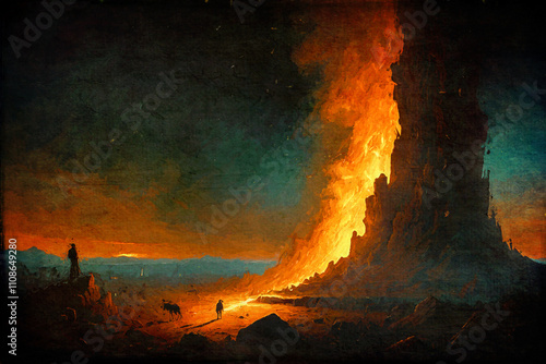 Fesselnde Landschaft mit loderndem Feuer und mystischer Atmosphäre in der Nähe des Kunsthaus Stralsund photo