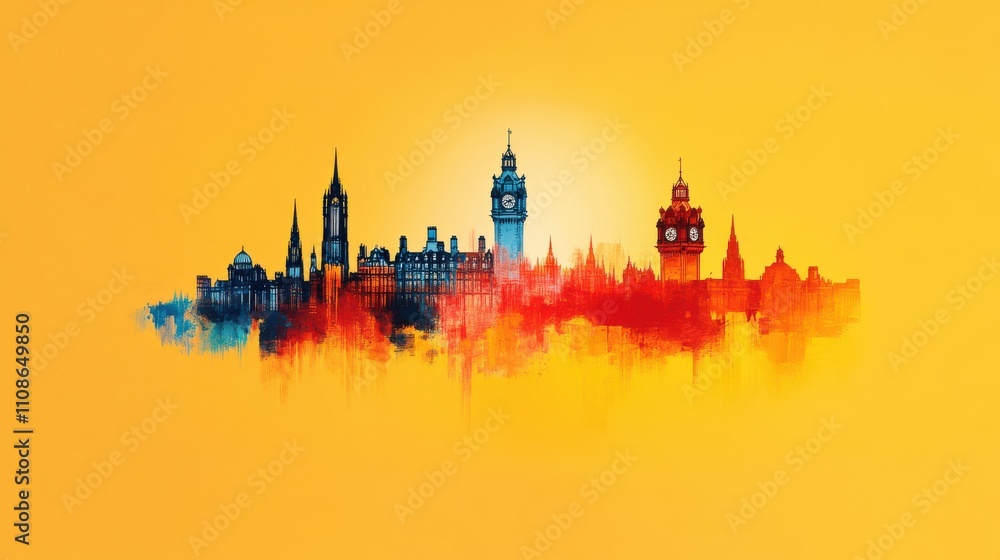 Fototapeta premium Vibrant Edinburgh Silhouette Against Bright Background