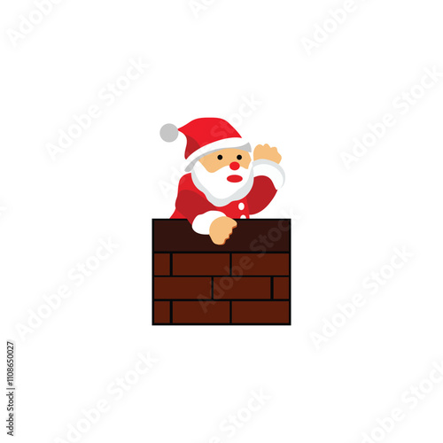 Santa Claus in chimney on white background
