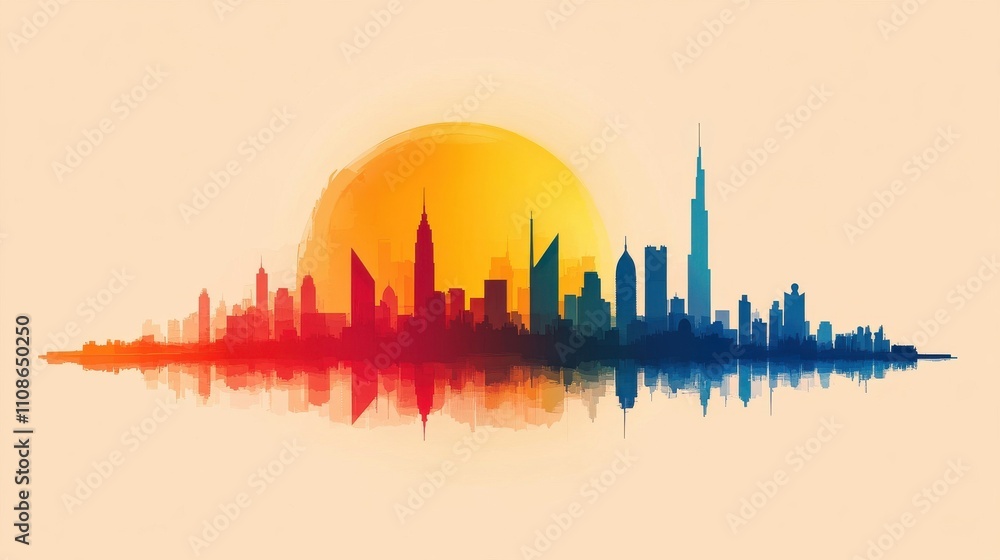 Obraz premium Minimalist Silhouette of Kuwait City at Sunset
