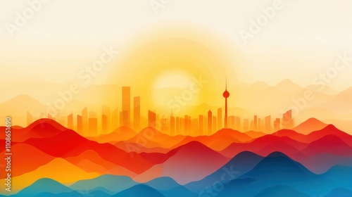 Vibrant Minimalist Skyline Silhouette of Seoul