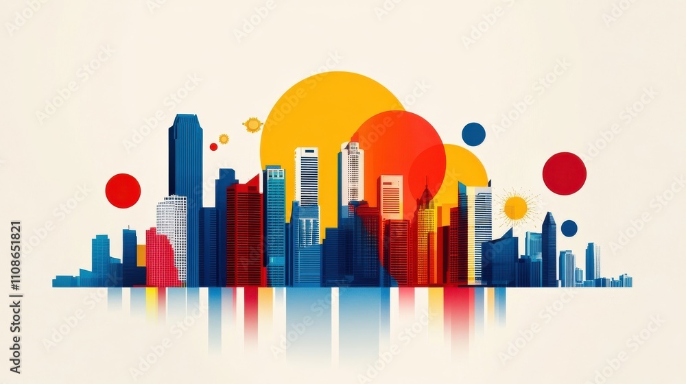Fototapeta premium Bright Minimalist City Silhouette Wallpaper Design