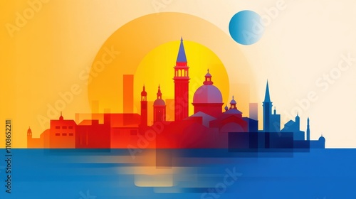 Wallpaper Mural Minimalist Venice Silhouette in Bright Colors Torontodigital.ca