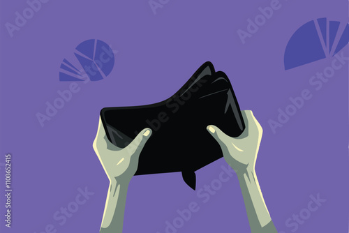 A skeletal zombie hand clutching an empty, worn leather wallet.  Depict despair and poverty.