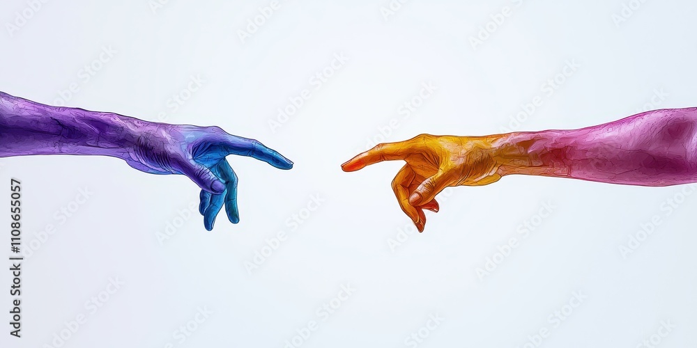 Fototapeta premium Creative expression through art colorful hands symbolizing connection and unity in a minimalist environment