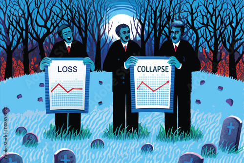 Decaying CEOs, undead and in suits, haunt a corporate graveyard, clutching steaming cha.  A darkly comedic business satire.