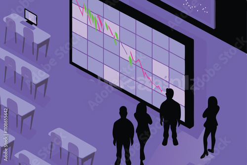 A surreal depiction of disaffected zombie-like investors staring blankly at a massive fissure in the earth, symbolizing market collapse.