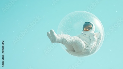 Futuristic Astronaut Floating in Space with Earth and Stars in the Background photo