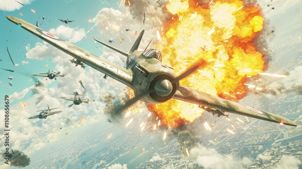 Fototapeta premium Virtual Skies: Intense Aerial Combat in AI Video Game World