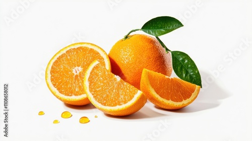 Fresh Orange Fruit with Shadow Effects on White Background