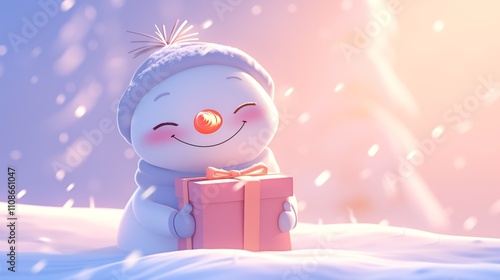 Joyful Snowman Character Snowy Background