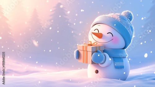 Adorable Snowman Character Snowy Landscape