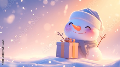 Adorable Snowman Character Snowflakes