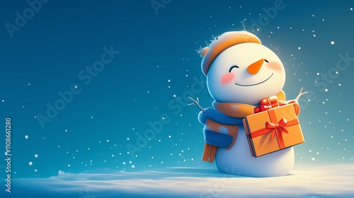 Adorable Snowman Character Winter Scene