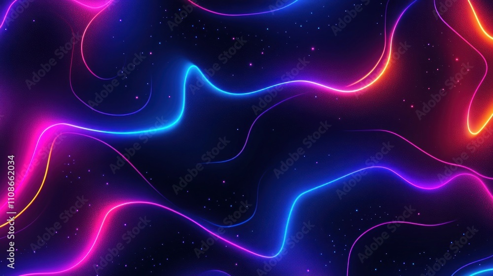Fototapeta premium Abstract neon glowing lines and particles on dark background.