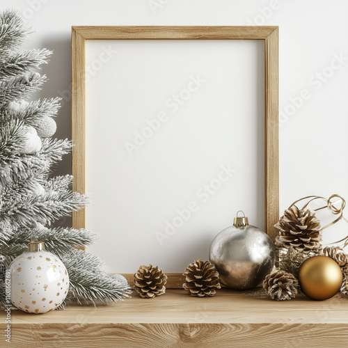 create a realistic picture frame, themed christmas with blank photo frame mockup, vertical A3