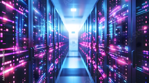 Wallpaper Mural Neon Lit Server Room Data Center Corridor Torontodigital.ca