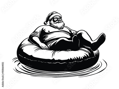 Summer Santa Claus on Inflatable Float Silhouettes - Fun Christmas Design photo