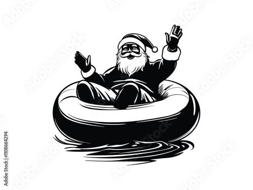 Summer Santa Claus on Inflatable Float Silhouettes - Fun Christmas Design photo