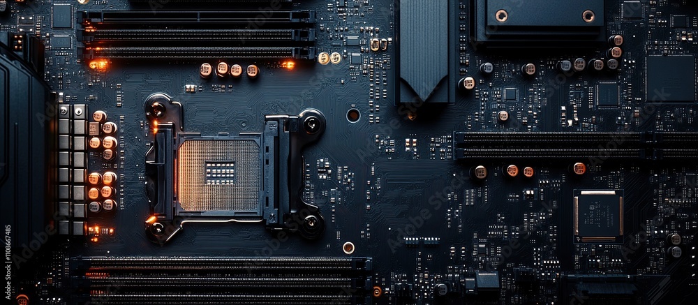 Fototapeta premium Close-up of a Computer Motherboard's Intricate Design: A Technological Marvel