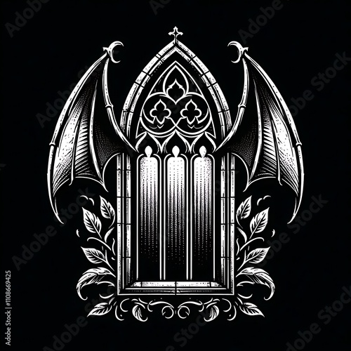 Gothic design featuring bat wings and stained glass. photo