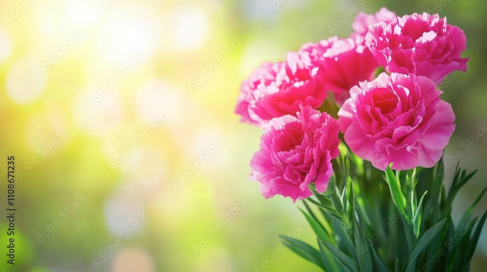 Fototapeta premium Vibrant Pink Carnations Blooming in Soft Natural Light