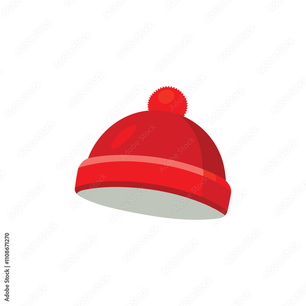 Fototapeta premium Red warm winter hat isolated flat vector illustration on white background.