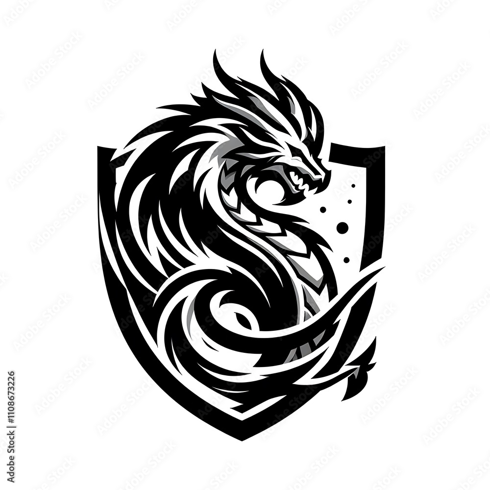 Fototapeta premium Dragon emblem within a shield design.