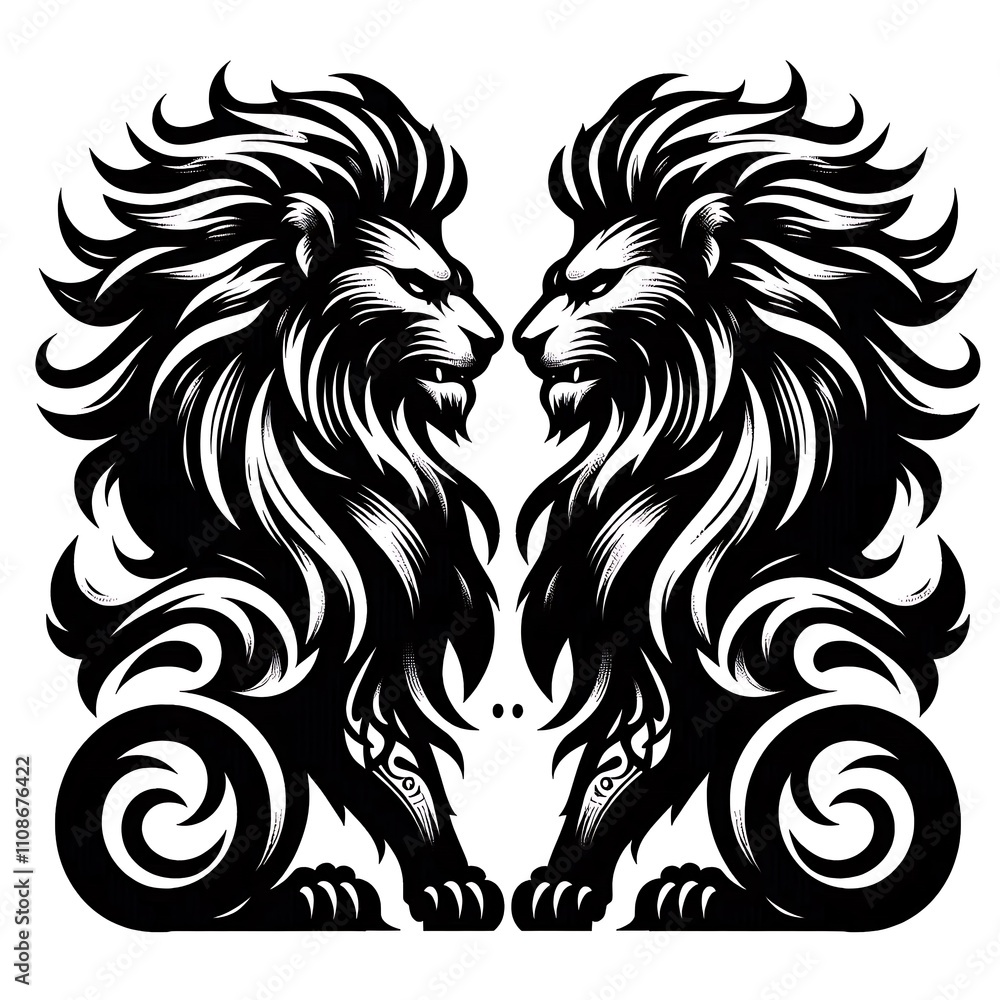Two stylized lions facing each other. Two stylized lions facing each other.