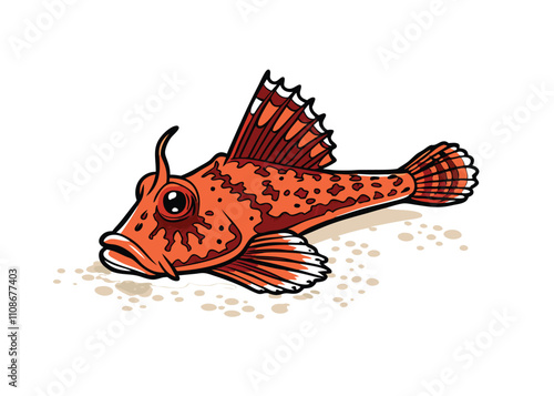 Create a highly detailed vector illustration of a red handfish, showcasing its unique pectoral fins and vibrant coloration.  Emphasis on intricate detail and realistic rendering.