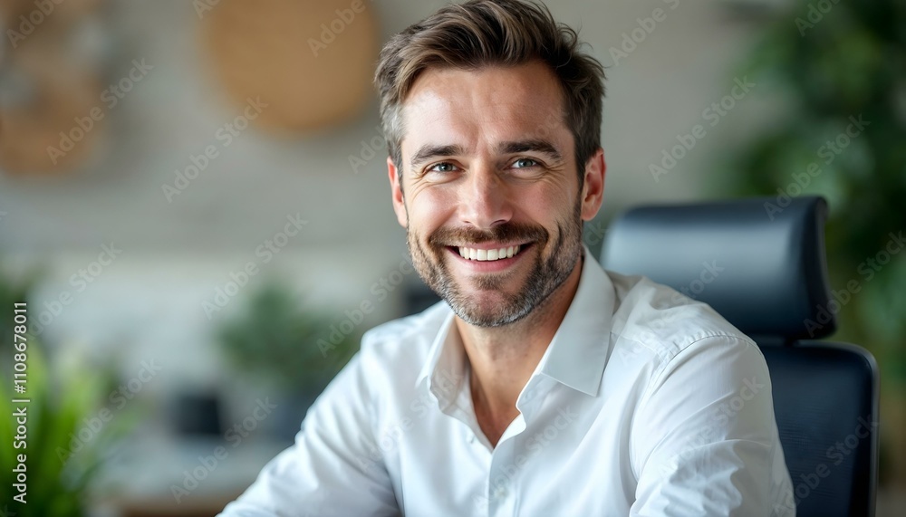 Obraz premium Portrait of smiling businessman working at office desk