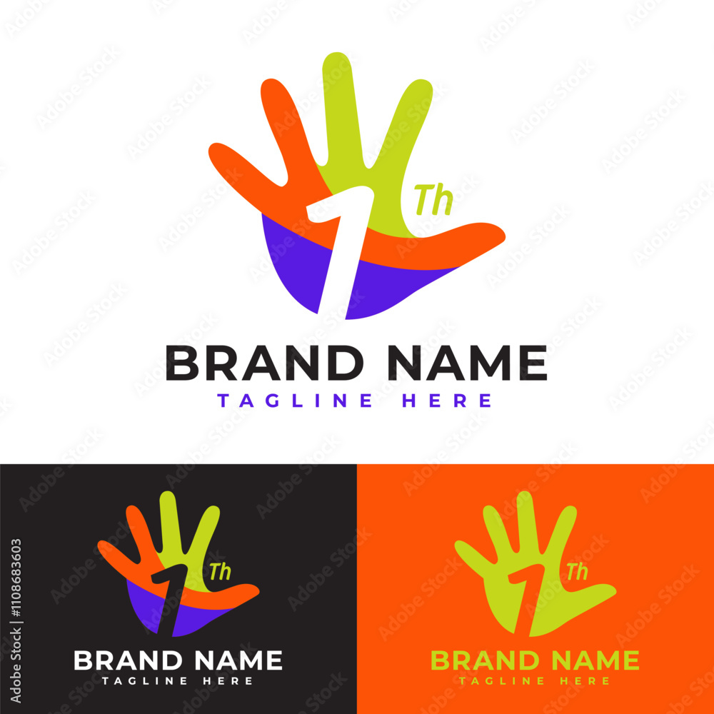 Obraz premium Hi five hand gesture with hidden number 1 first 1st or 51th or 51 year or 15 year anniversary logo symbol icon flat stock vector design