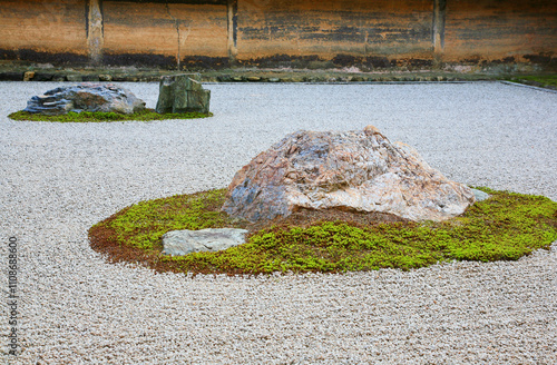 The rock garden of Ryoan-ji temple (The Temple of the Dragon at Peace). Kyoto. Japan photo