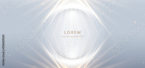 Abstract white circles lines on grey background. with lighting effect sparkle. Frame circle for product design.