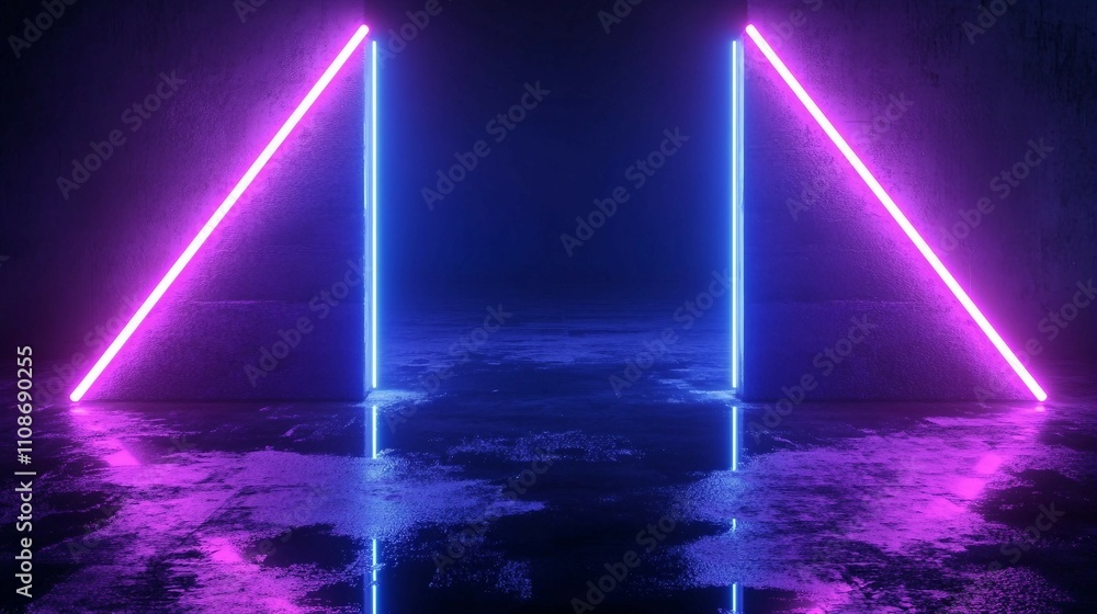 Obraz premium a dark room with neon lights in it