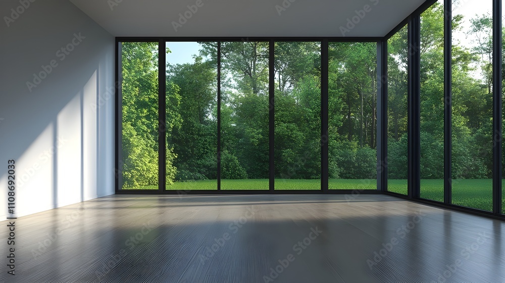 Fototapeta premium Sleek Modern House with Large Panoramic Windows.