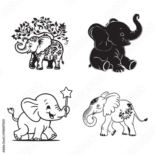 Black And White Elephant clip art photo