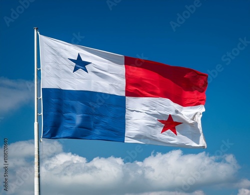Free Download Panama flag waving in the wind against a blue sky background  - GFXLoad