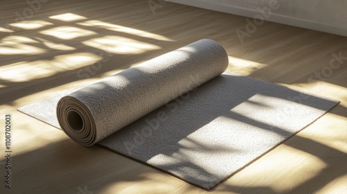 A lululemon yoga mat elegantly unrolled on a bright surface, displaying its design and texture, perfect for yoga enthusiasts seeking quality and style in a yoga mat. photo