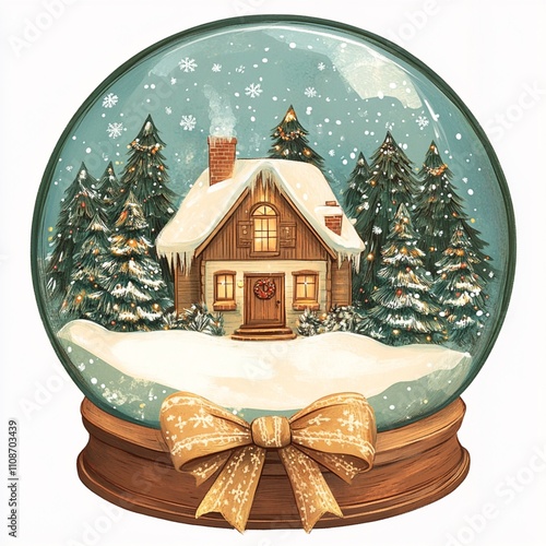 Snow Globe with Cozy House and Festive Ribbon