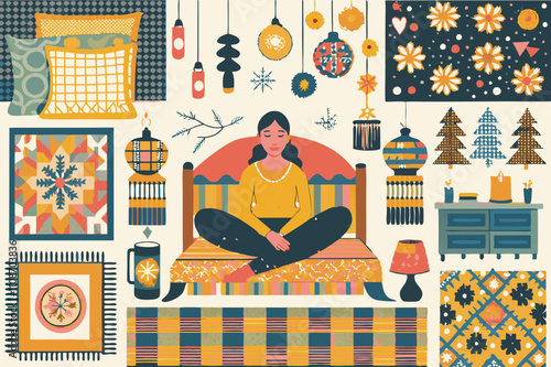 Serene Meditation at Home Surrounded by Bohemian Decor