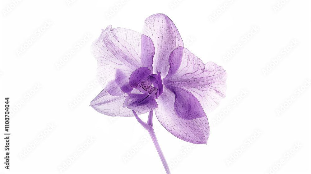 Fototapeta premium A single orchid blossom with delicate purple petals, artistically isolated on a white background.