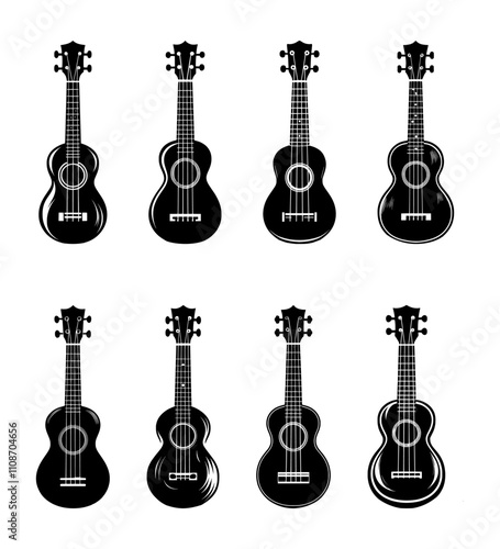 ukulele silhouette set, isolated background