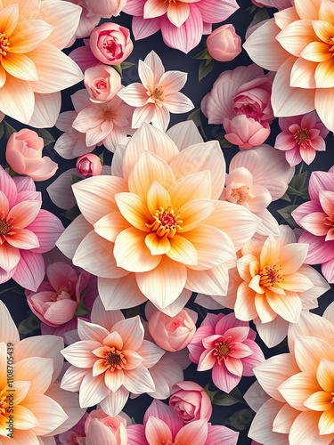 Wallpaper Mural flower-inspired seamless pattern for impactful creations,  lush foliage,  floral motifs on paper,  flower power,  colorful blooms,  organic shapes Torontodigital.ca